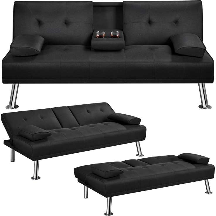 Yaheetech Click Clack Sofa Bed with Cup Holders