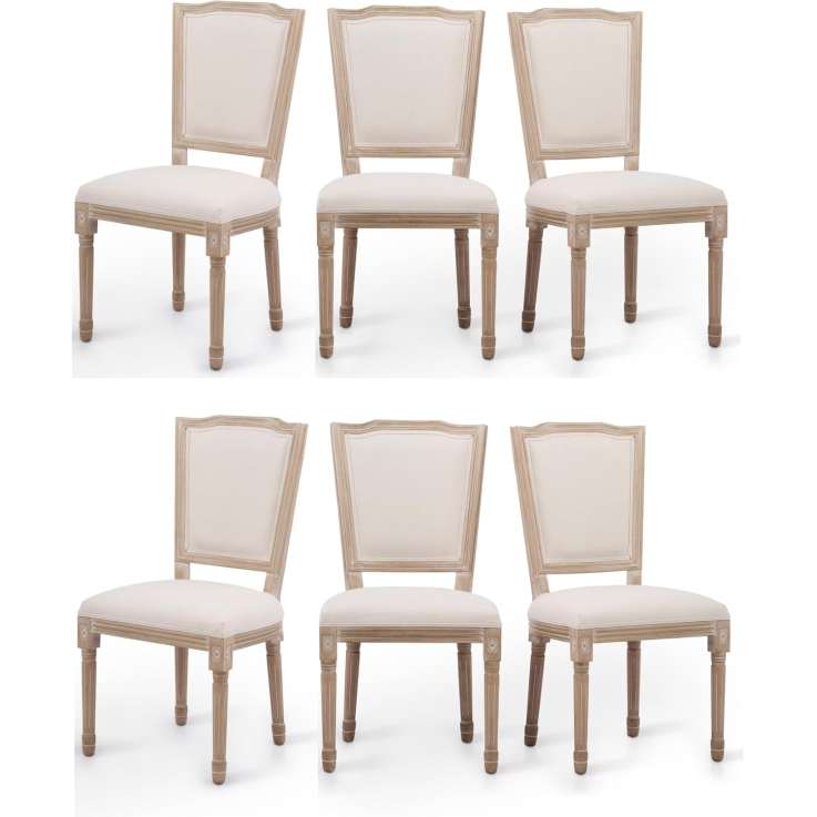VONLUCE Vintage French Country Upholstered Dining Chairs Set of 6, Memory Foam