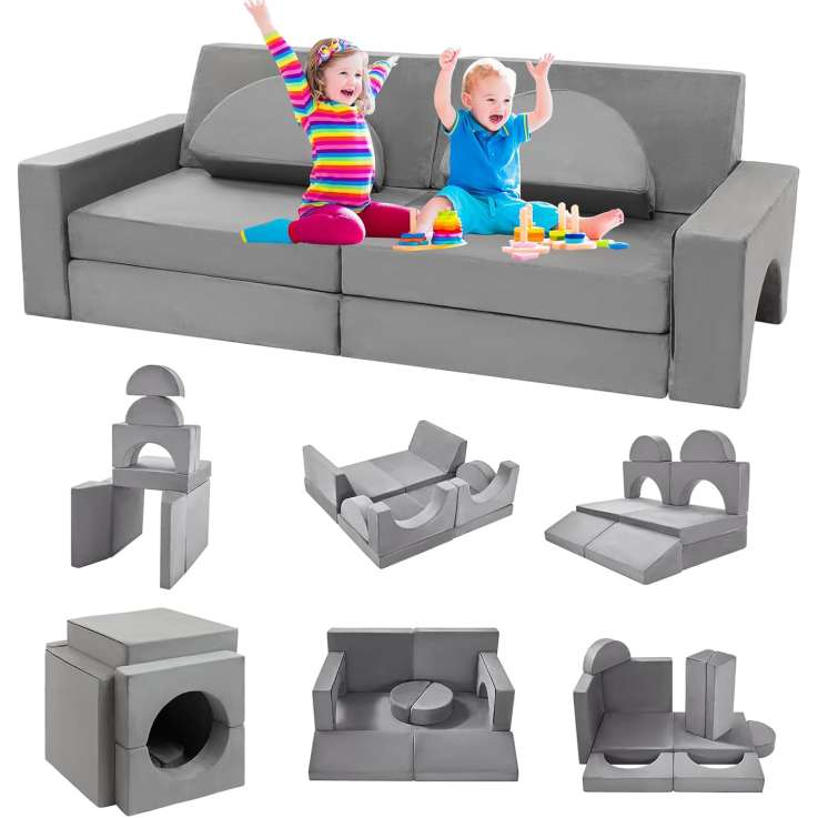 Modular Kids Play Couch - 10-in-1 Convertible Foam Sofa & Building Fort