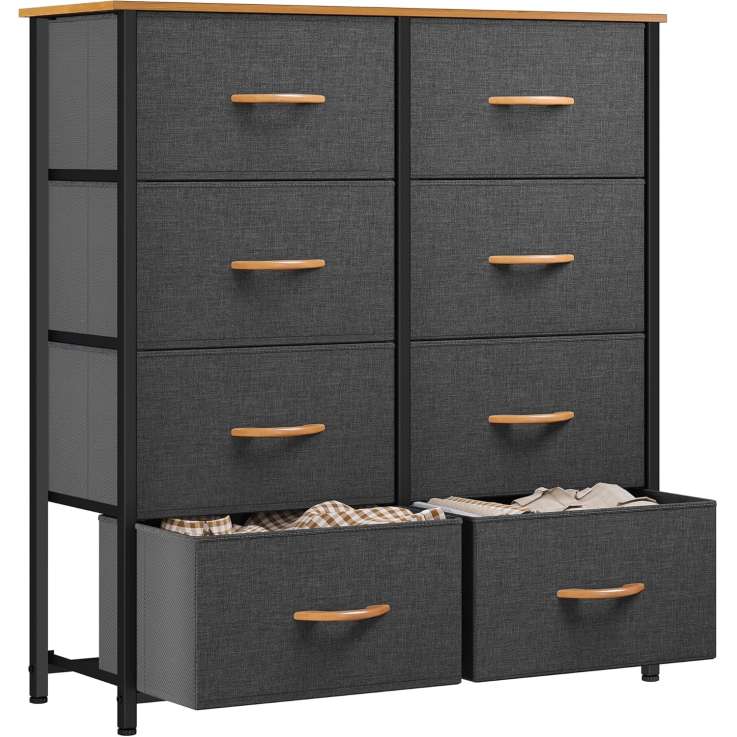 8 Drawer Fabric Dresser with Wood Top - Dark Grey Storage Organizer