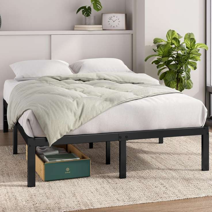 Zinus Elias Double Metal Bed Frame with Underbed Storage & Steel Slats - Black