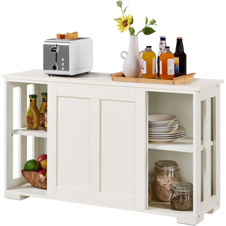 Yaheetech Antique White Sideboard Buffet Cabinet with Sliding Doors