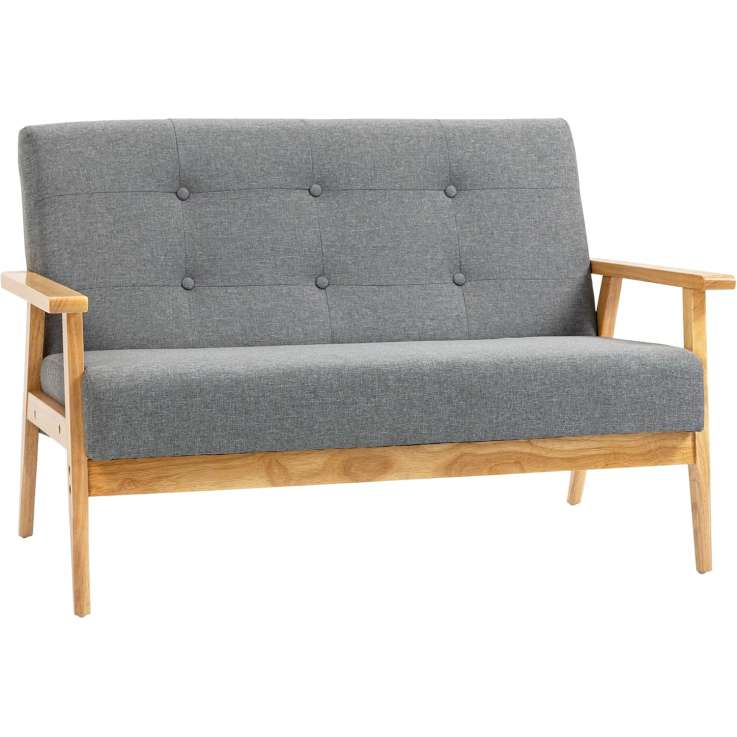 HOMCOM 2 Seater Linen Tufted Sofa, Modern Loveseat, Dark Grey