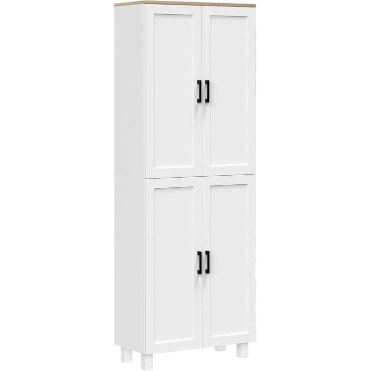 HOMCOM White Kitchen Cupboard - Freestanding Storage Cabinet with Adjustable Shelves