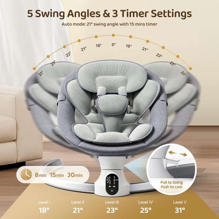 Ixdregan Electric Baby Swing: 5 Speeds, Bluetooth Music, Remote Control