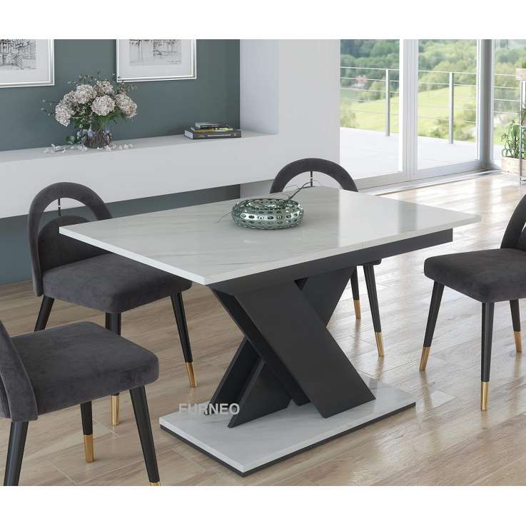 Furneo Extendable White Marble Dining Table 120-160cm