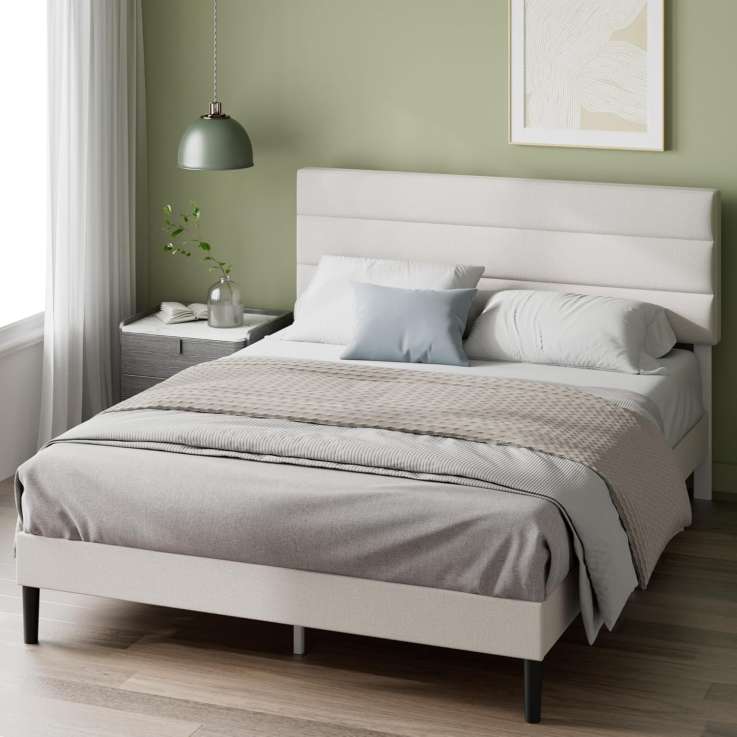Zinus Piper Double Bed Frame - No Box Spring Needed - Upholstered Platform Bed