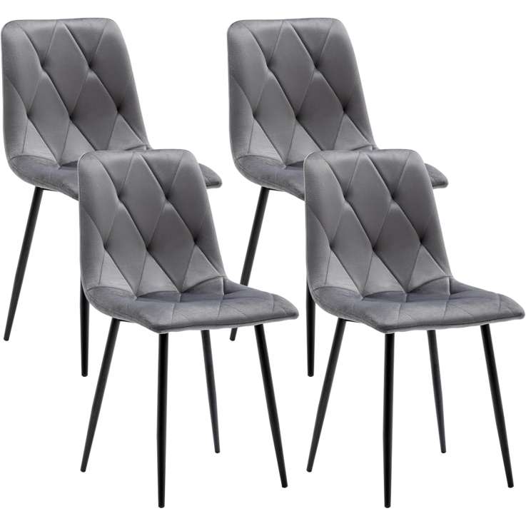 Artist Hand Velvet Dining Chairs Set of 4, Gray Upholstered Metal Leg Chairs