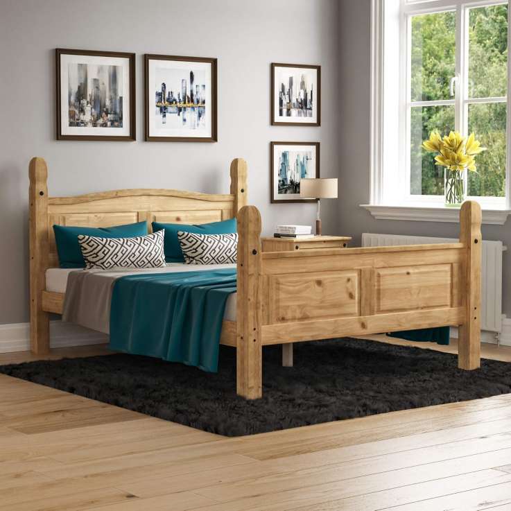 Vida Designs Corona Double Bed Frame - Distressed Pine, High Foot End