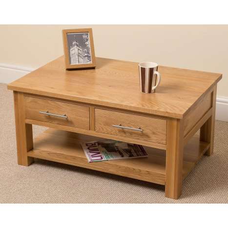 Oslo Solid Oak Coffee Table with Storage Drawers