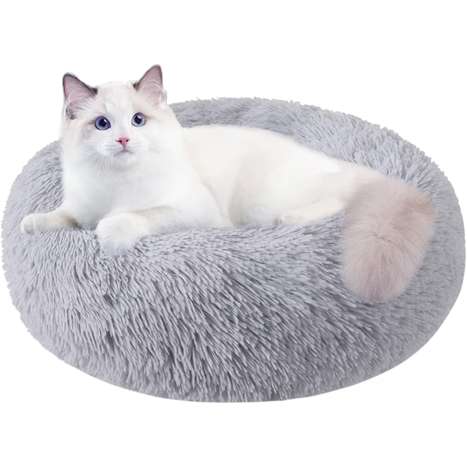 Cozy Donut Cat Bed - Small Dog Bed - Plush Calming Pet Bed