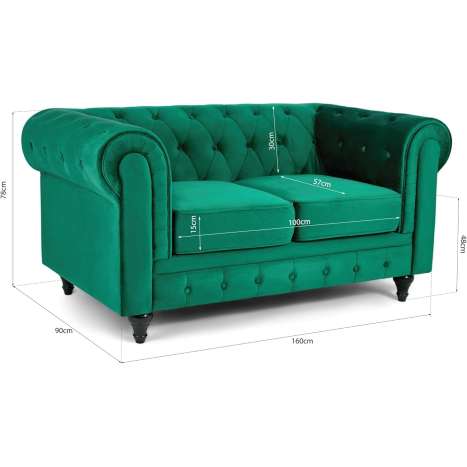 Bravich Green Velvet Chesterfield Sofa 2 Seater Settee