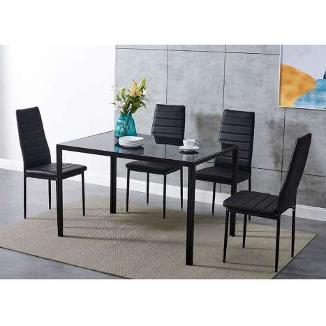 4 Seater Glass Dining Table Set with Leather Chairs - Modern Kitchen Furniture