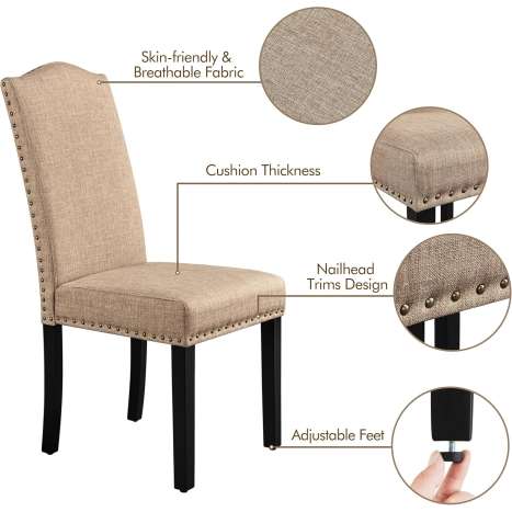 Yaheetech Upholstered Dining Chairs Set of 4, High Back, Khaki Fabric