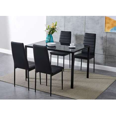 4 Seater Glass Dining Table Set with Leather Chairs - Modern Kitchen Furniture