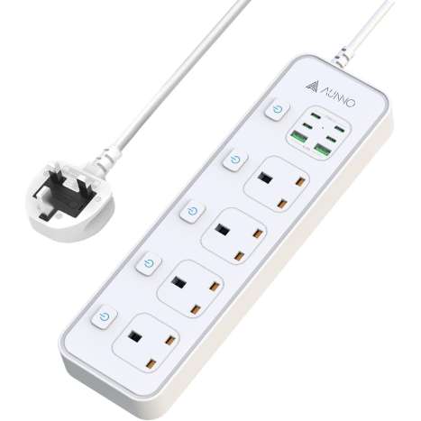 AUNNO 4 Way Extension Lead with USB-C & USB Ports, Surge Protected
