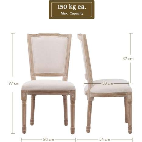 VONLUCE Vintage French Country Upholstered Dining Chairs Set of 6, Memory Foam