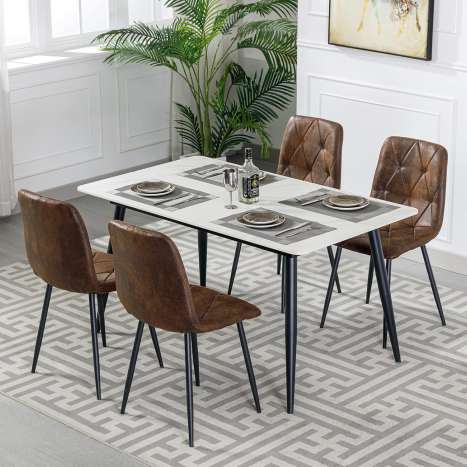 Artist Hand Faux Suede Dining Chairs Set of 4, Brown Upholstered Metal Leg
