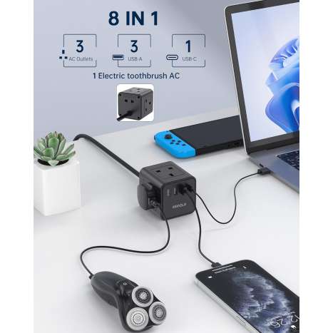Kemelo Cube Extension Lead with 4 USB Ports, 1.5M Multi Plug Power Strip
