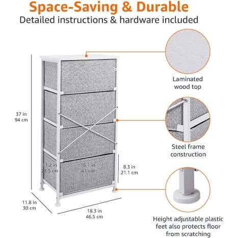 4-Drawer Fabric Storage Organizer with Steel Frame - White