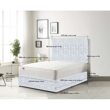 Double Divan Bed with Memory Foam Mattress & Headboard - Grey Plush Velvet