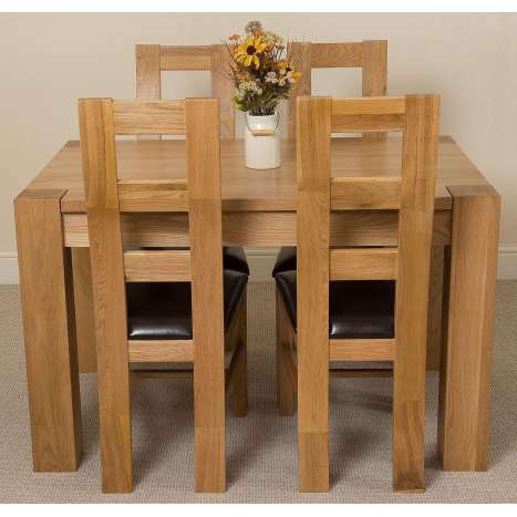 Oak Dining Table and Chairs Set - Small 4 Seater Kitchen Furniture