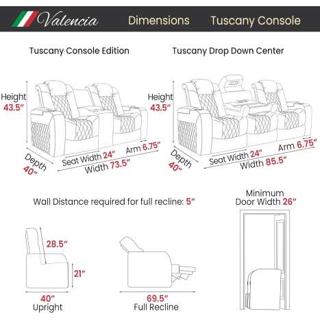 Valencia Tuscany Leather Power Reclining Home Theater Seating Row of 3