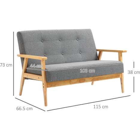 HOMCOM 2 Seater Linen Tufted Sofa, Modern Loveseat, Dark Grey