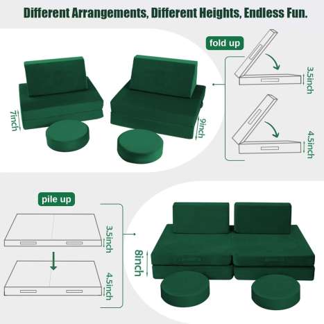 Kids Couch - MeMoreCool Nugget Sofa for Playroom, Fold Out Toddler Couch