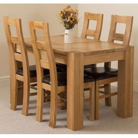 Oak Dining Table and Chairs Set - Small 4 Seater Kitchen Furniture