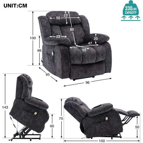 BTM Power Lift Recliner Chair with Heat & Vibration Massage for Elderly