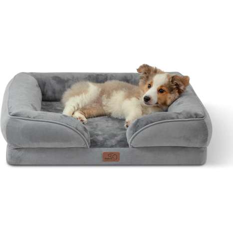 Bedsure Orthopedic Dog Bed Sofa - Medium Washable Dog Couch with Bolsters