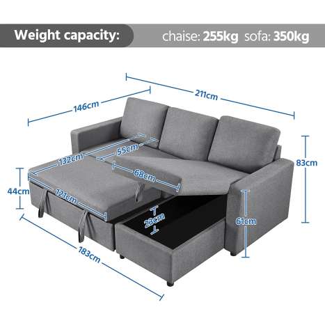 Yaheetech Sofa Bed with Storage - L-Shaped Pull Out Couch