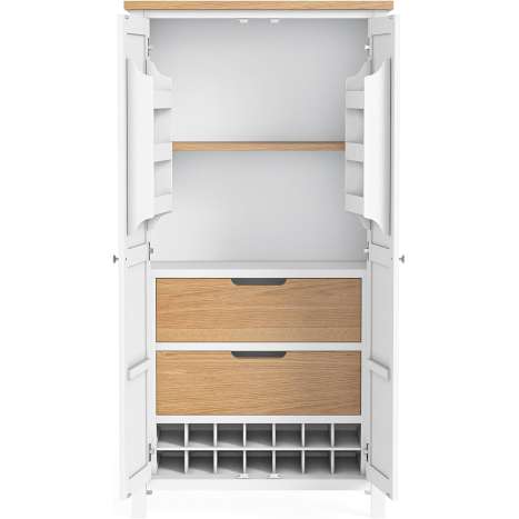 White Kitchen Larder Cabinet with Oak Top & Wine Rack