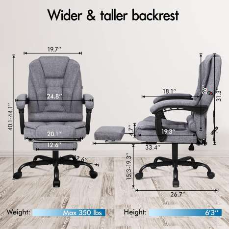 ELFORDSON Massage Office Chair with Recliner & Footrest, Grey Fabric