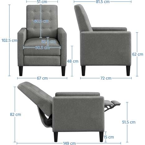 Yaheetech Grey Modern Recliner Armchair with Padded Seat