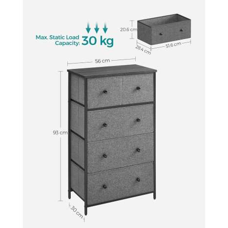 SONGMICS 5-Drawer Fabric Storage Organizer - Grey & Black