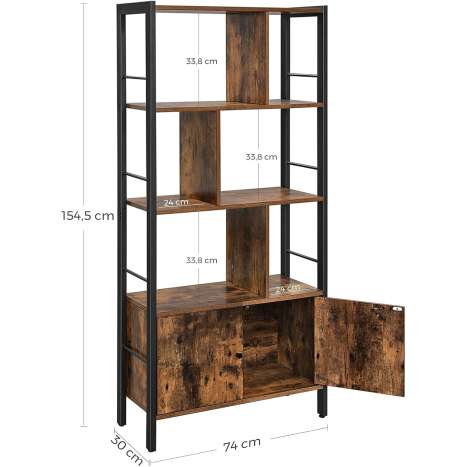 Industrial Bookshelf with Doors - VASAGLE Large Bookcase