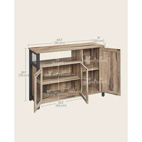 VASAGLE Industrial Storage Cabinet Buffet Table with 3 Doors