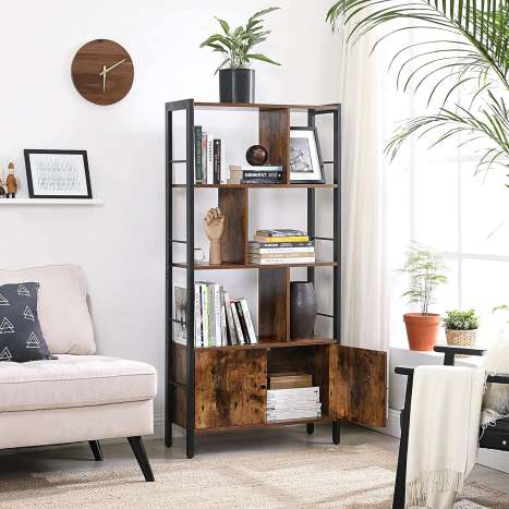 Industrial Bookshelf with Doors - VASAGLE Large Bookcase
