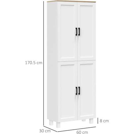 HOMCOM White Kitchen Cupboard - Freestanding Storage Cabinet with Adjustable Shelves
