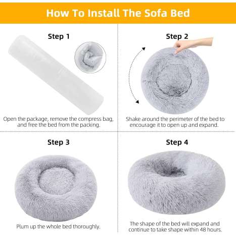 Cozy Donut Cat Bed - Small Dog Bed - Plush Calming Pet Bed
