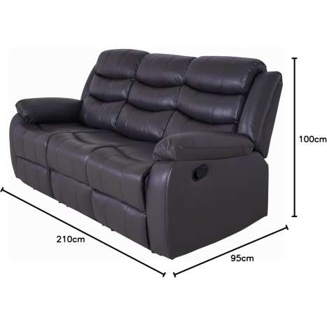 Dante Furniture Roma 3 Seater Leatheraire Recliner Sofa - Grey