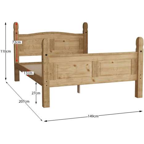 Vida Designs Corona Double Bed Frame - Distressed Pine, High Foot End
