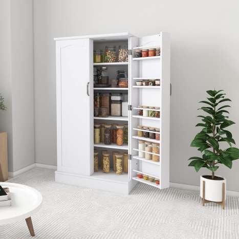 Kitchen Pantry Cabinet - 47" White Pantry Organizer and Storage