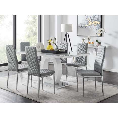 Furniturebox UK Grey Dining Set - 6 Seater Glass Table with Milan Chairs