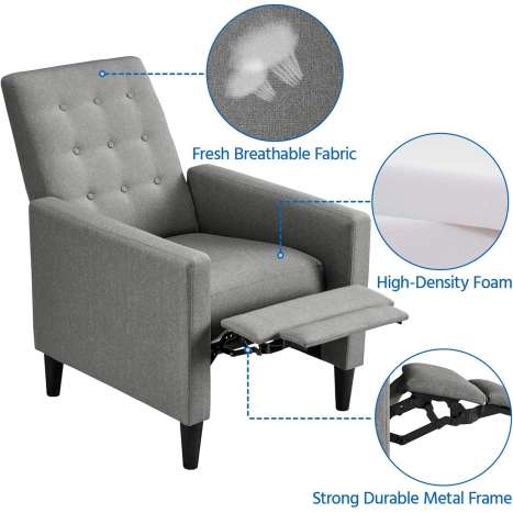 Yaheetech Grey Modern Recliner Armchair with Padded Seat