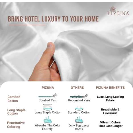 Pizuna King Size White Duvet Cover Set - 400 Thread Count Long Staple Cotton