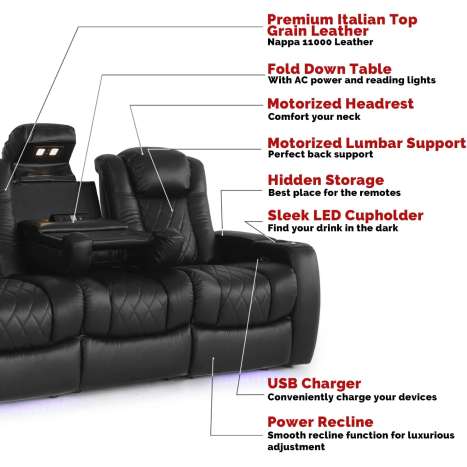 Valencia Tuscany Leather Power Reclining Home Theater Seating Row of 3