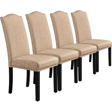 Yaheetech Upholstered Dining Chairs Set of 4, High Back, Khaki Fabric